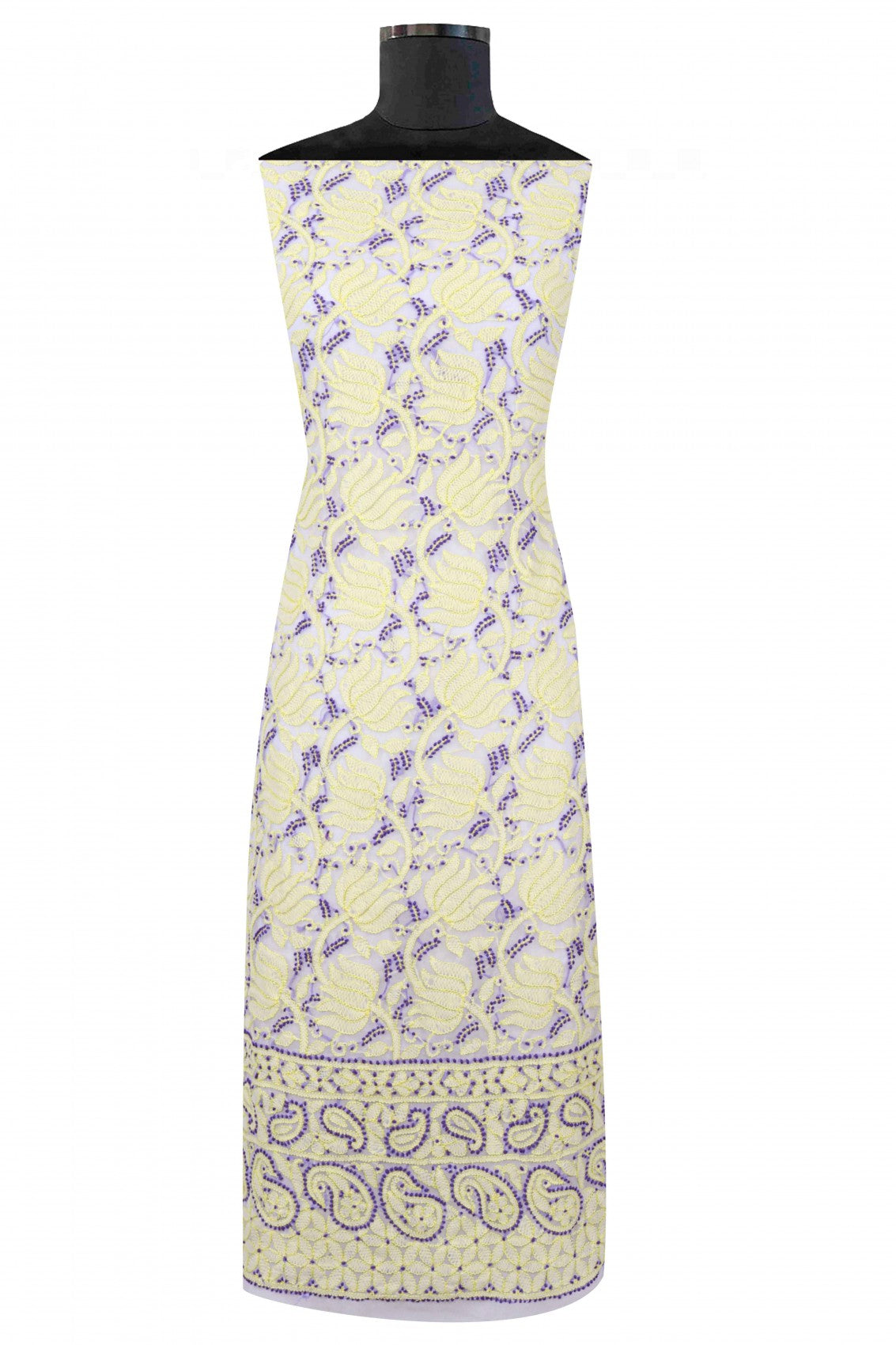 Ada Hand Embroidered White Georgette Lucknowi Chikankari Unstitched Suit Piece 01A24375