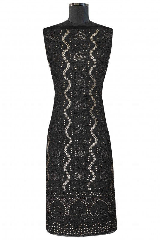Ada Hand Embroidered Black Pure Georgette Chikan Unstitched Kurta Dupatta Set With Muqaish Work- A303052