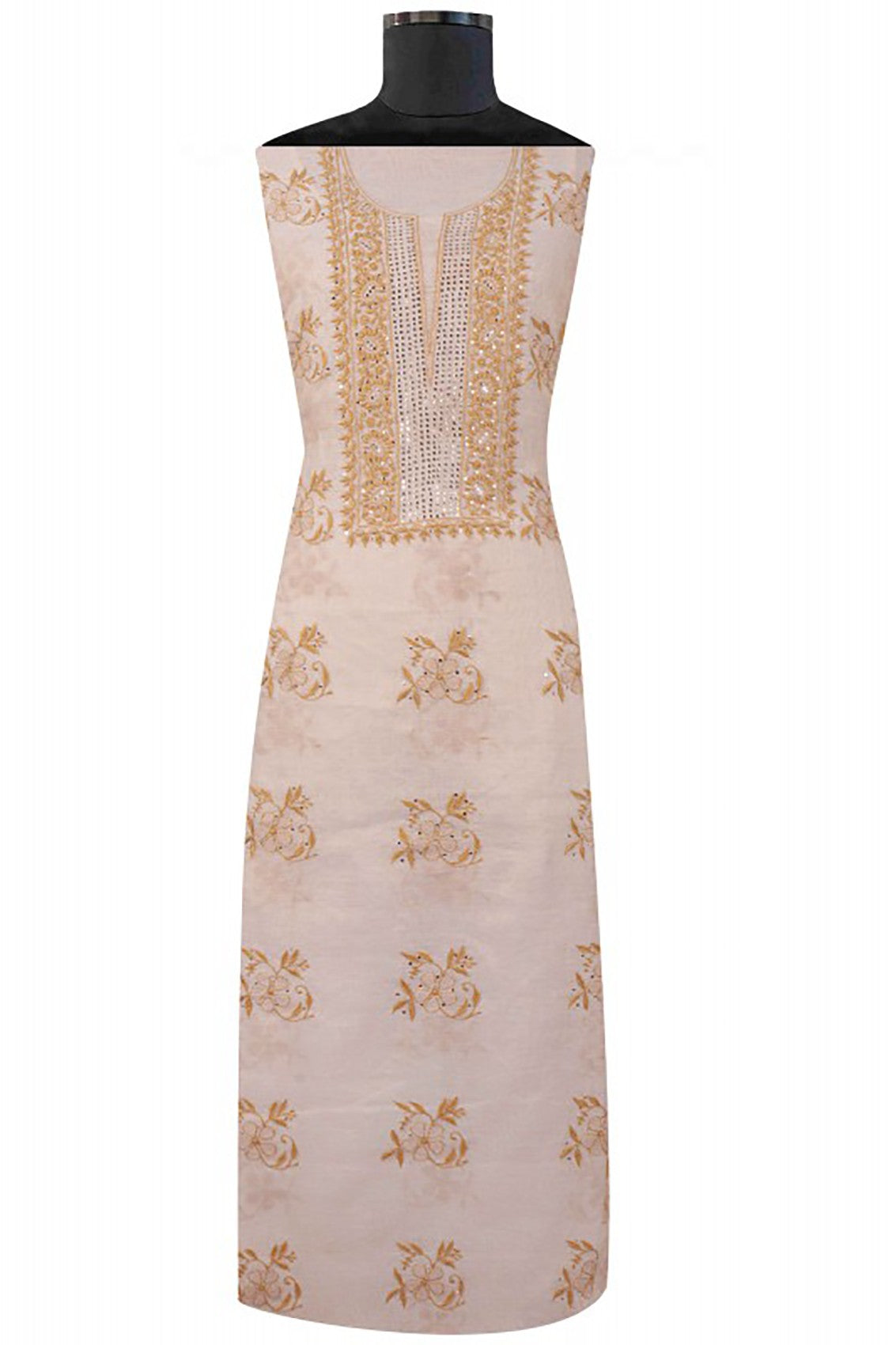 Ada Hand Embroidered Natural Fawn Tissue Lucknowi Chikankari Unstitched Suit Piece With Muqaish Work 01A27069