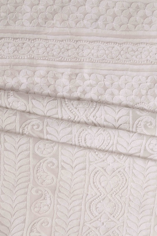 Ada Hand Embroidered White Georgette Lucknowi Chikan Unstitched Kurta Dupatta Set A613046