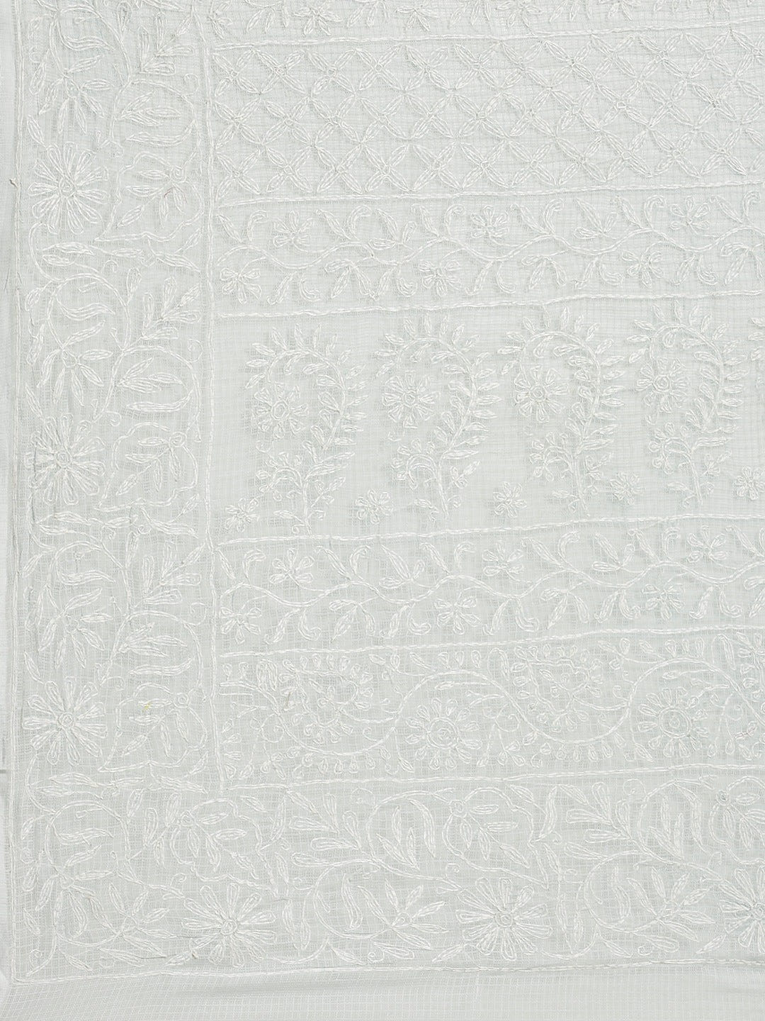 Ada Hand Embroidered Grey Kota Lucknow Chikan Saree With Blouse- A311113