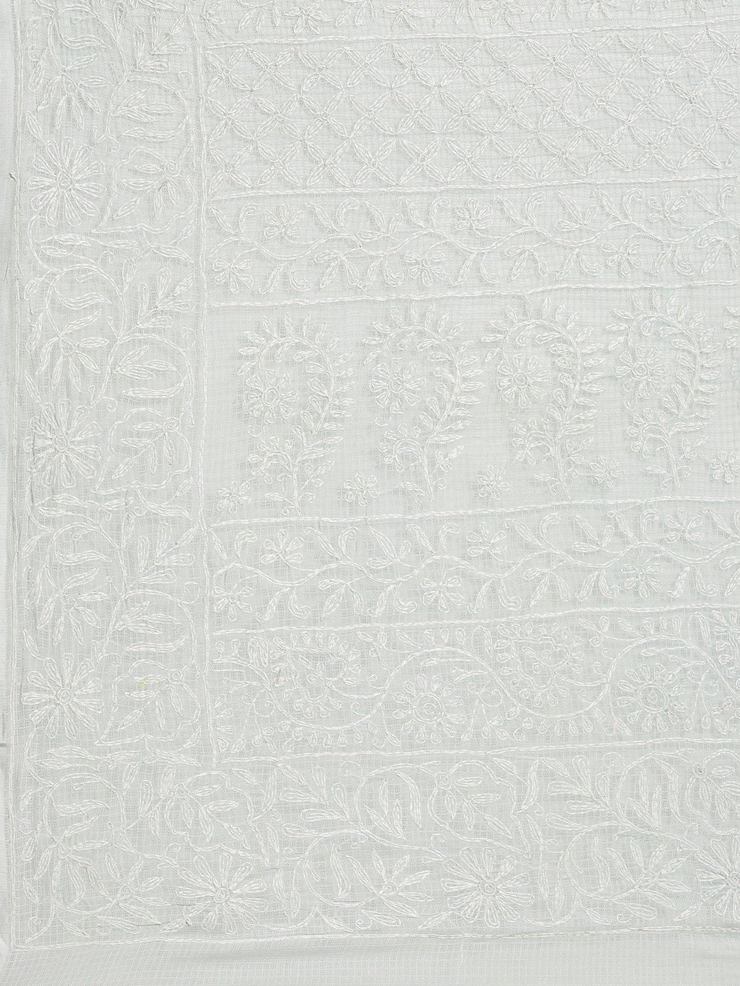 Ada Hand Embroidered Grey Kota Lucknow Chikan Saree With Blouse- A311113