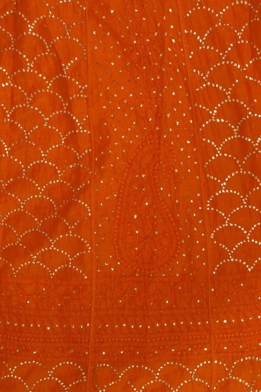 Ada Hand Embroidered Orange Chanderi Chikan Semi-stitched Anarkali Kurta Dupatta With Muqaish Work-A623106