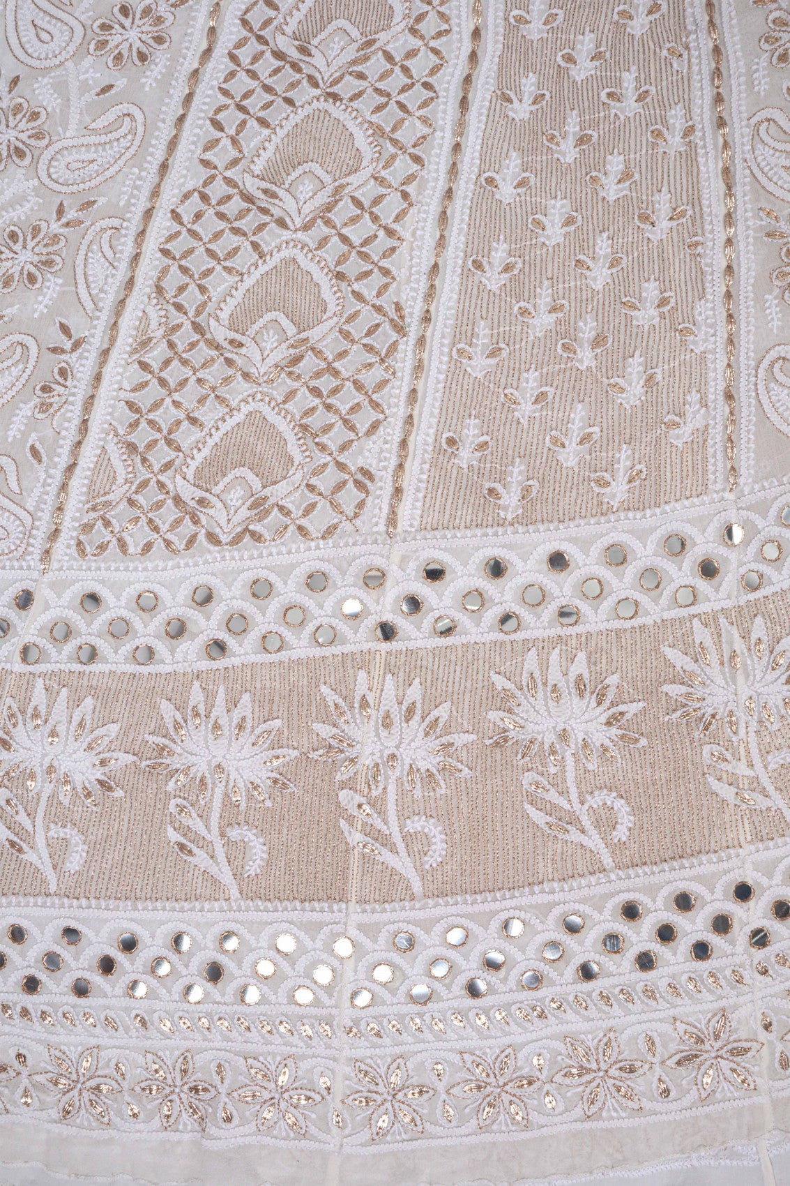 Ada Hand Embroidered White Pure Georgette Lucknowi Chikankari Lehenga Set With Gota Patti Work 01A162841