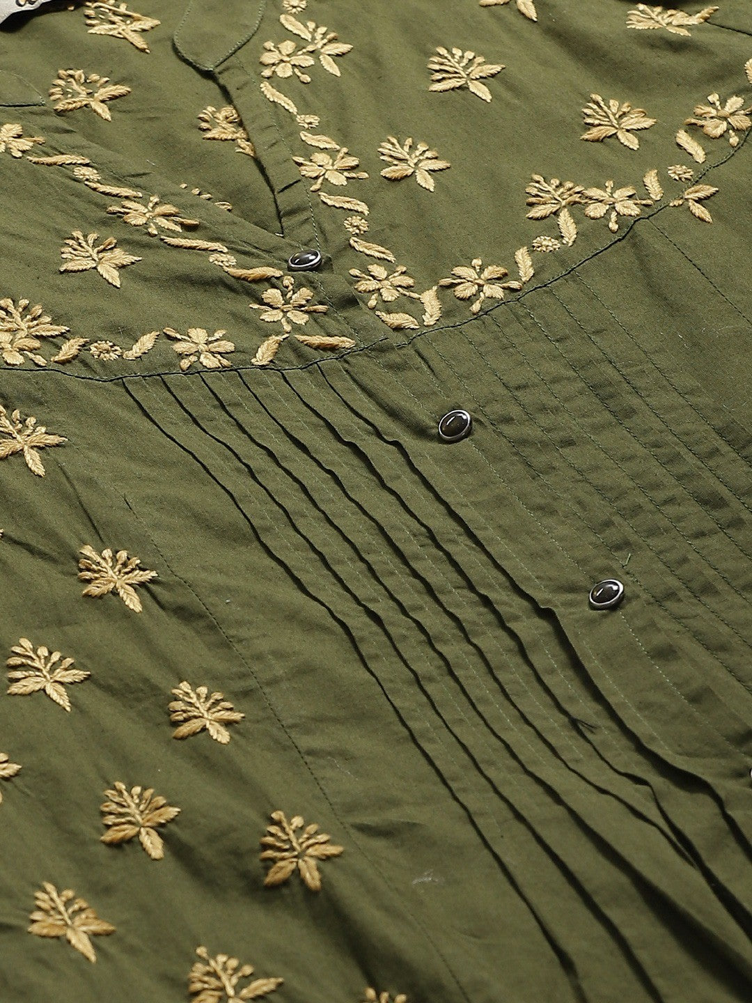 Ada Hand Embroidered Olive Green Cotton Lucknowi Chikankari Straight Kurta With Trouser Set A811134