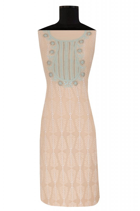 Ada Hand Embroidered Naive Peach Pure Georgette Lucknowi Chikan Unstitched Suit Piece- A49184