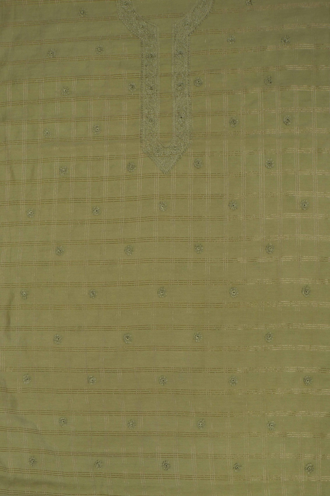 Ada Hand Embroidered Olive Green Chanderi Lucknowi Chikankari Unstitched Men's Kurta Piece 01A254685