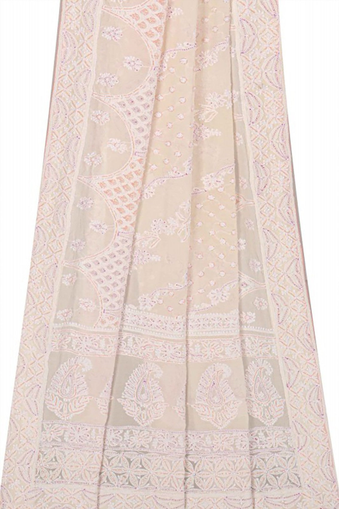 Ada Hand Embroidered White Pure Georgette Lucknowi Chikankari Dupatta With Cutdana Work 01A75753