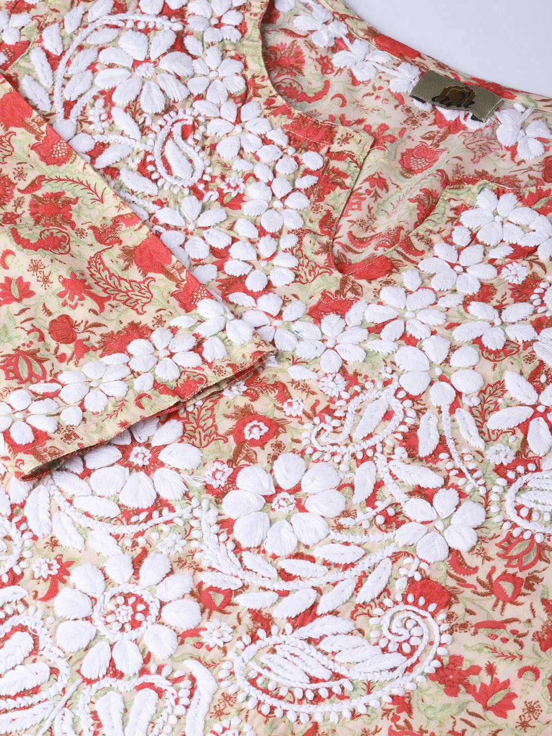 Ada Hand Embroidered Fawn Red Cotton Lucknow Chikankari Kurta- A100030
