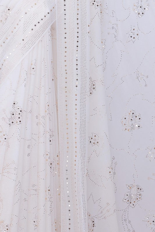Ada Hand Embroidered White Pure Georgette Lucknowi Chikankari Saree / Blouse with Muqaish Work A617657