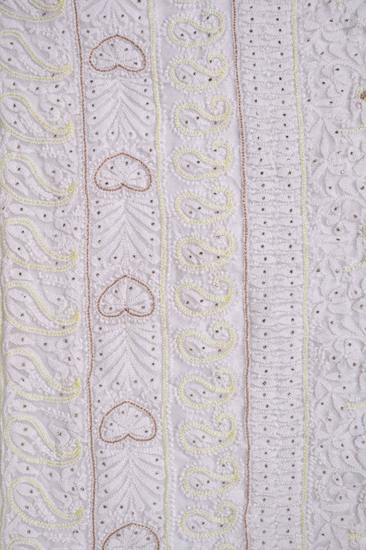 Ada Hand Embroidered White Georgette Lucknowi Chikankari Unstitched Suit Piece With Muqaish Work A423665
