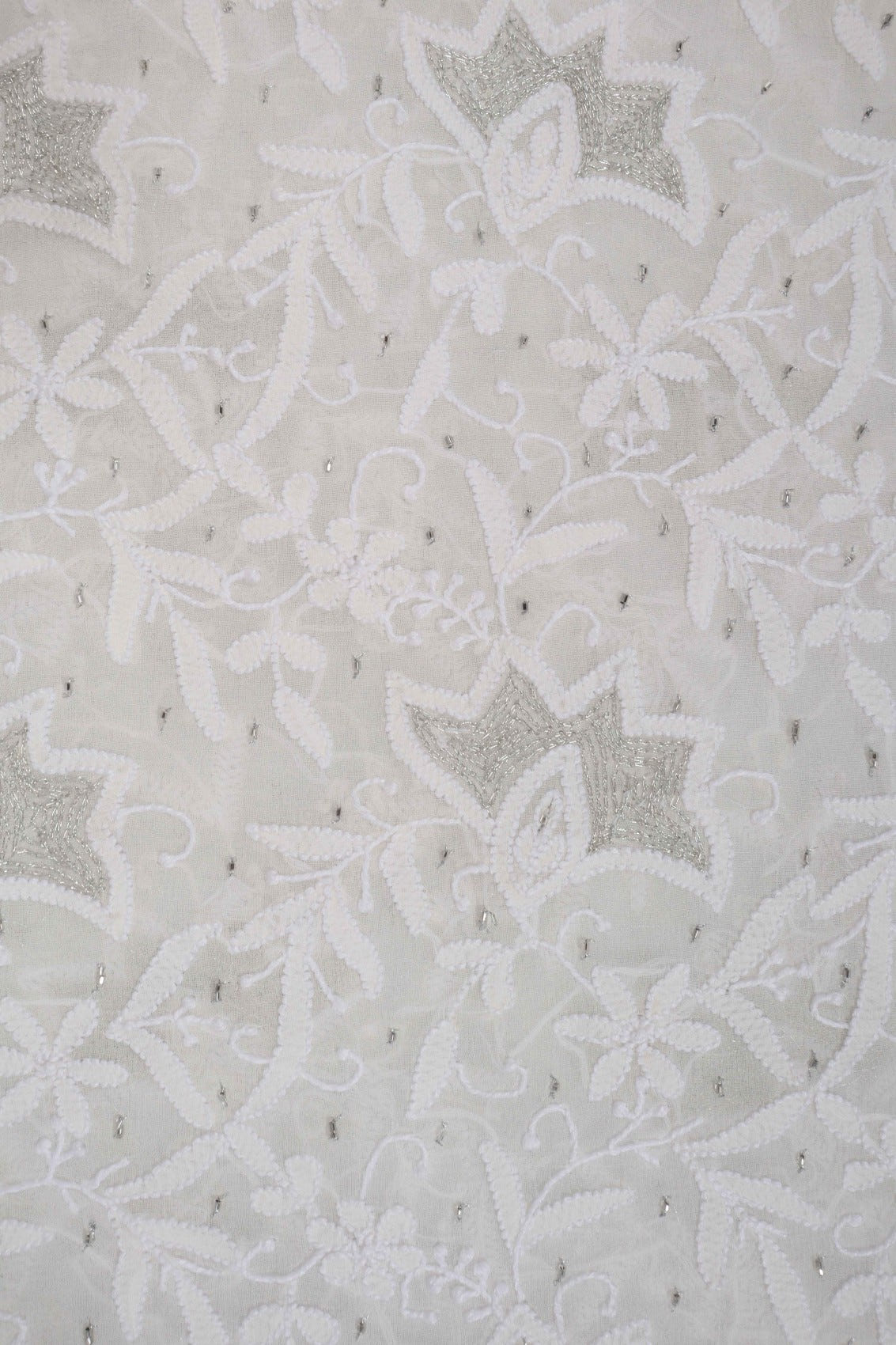 Ada Hand Embroidered Off White Pure Georgette Unstitched Kurta Dupatta Set With Zari Work 01A170073