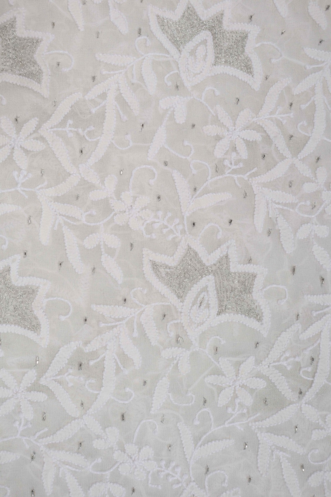 Ada Hand Embroidered Off White Pure Georgette Unstitched Kurta Dupatta Set With Zari Work 01A170073