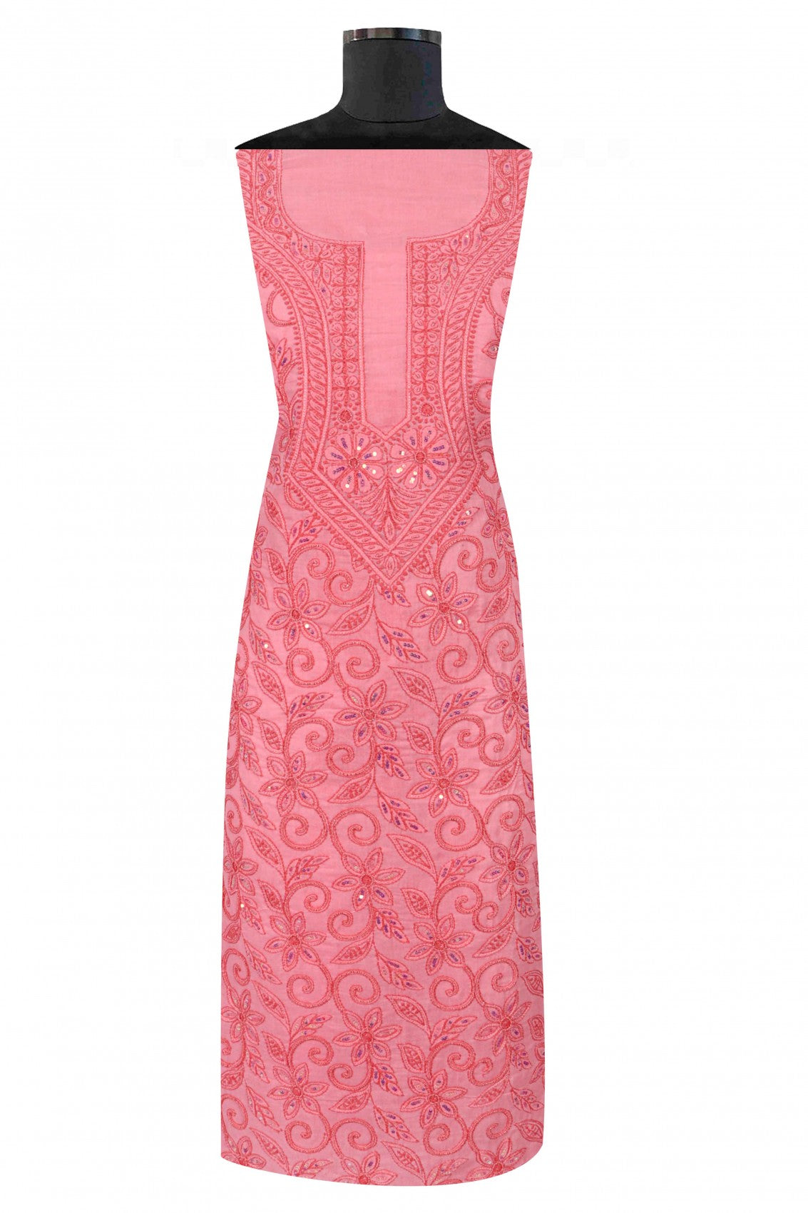 Ada Hand Embroidered Peach Cotton Lucknowi Chikankari Unstitched Suit Piece With Pearl Work 01A209952