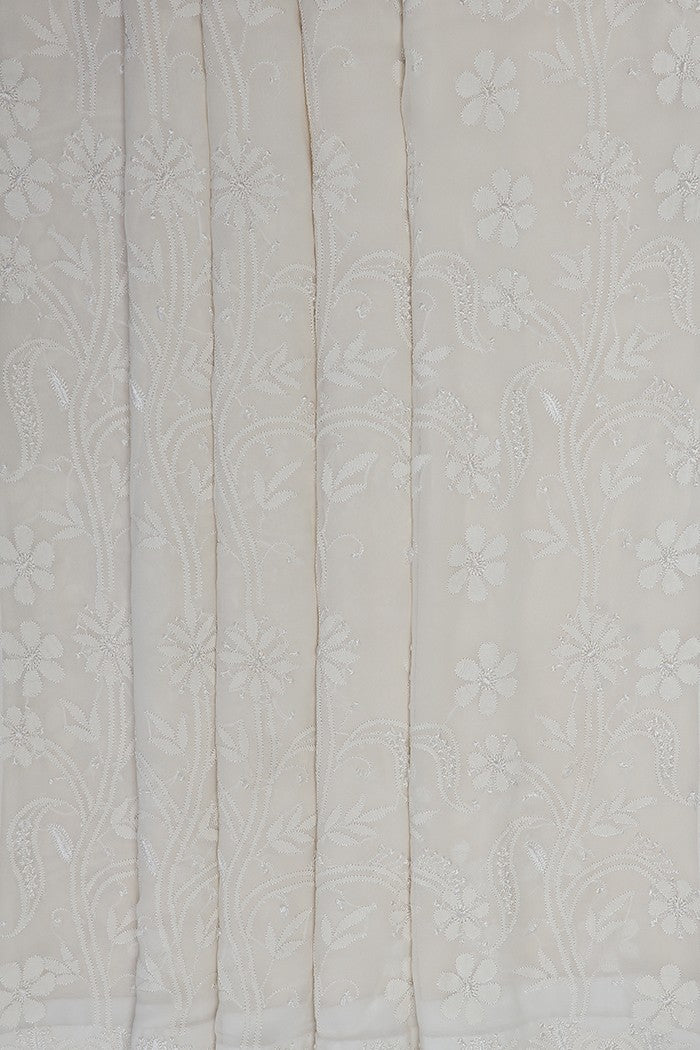 Ada Hand Embroidered White Pure Georgette Lucknowi Chikankari Saree With Blouse A393535