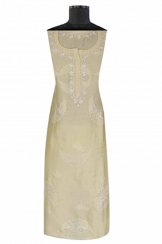Ada Hand Embroidered Lemon Silk Chikan Unstitched Kurta Piece With Zari Work A534060
