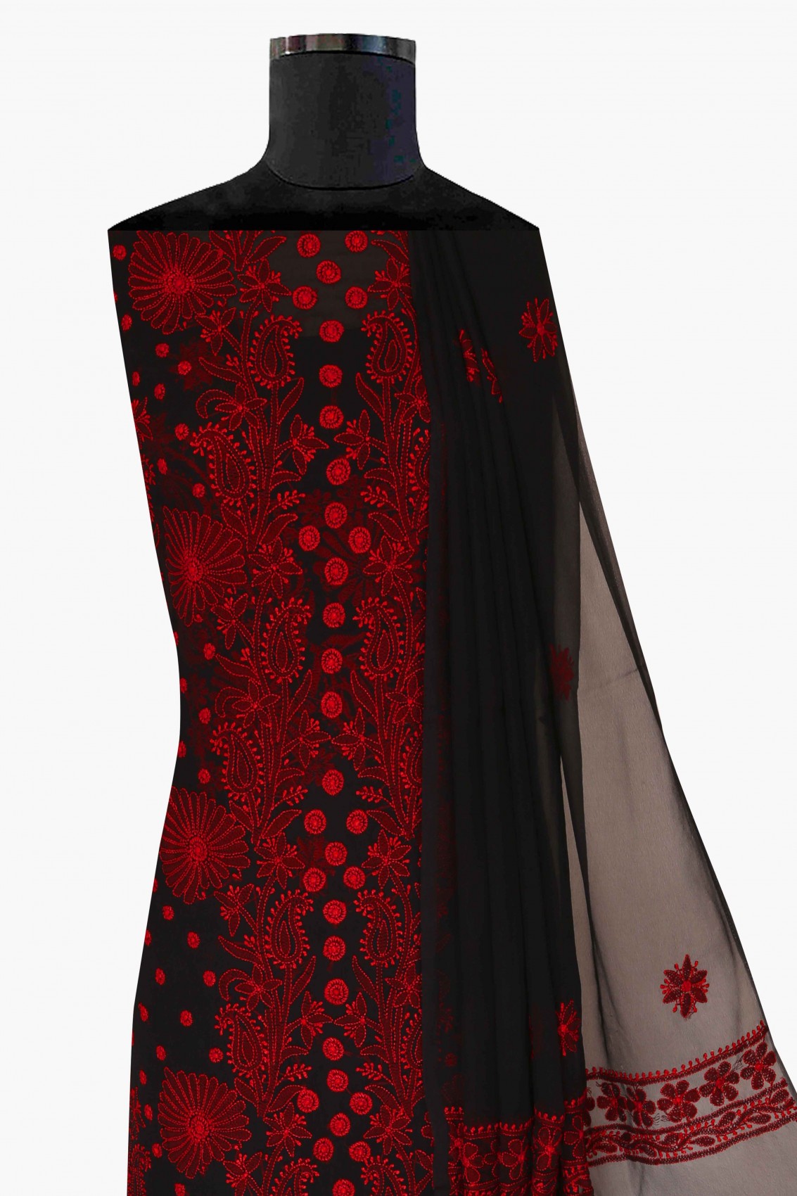 Ada Hand Embroidered Black Georgette Lucknowi Chikankari Unstitched Suit Piece A211174