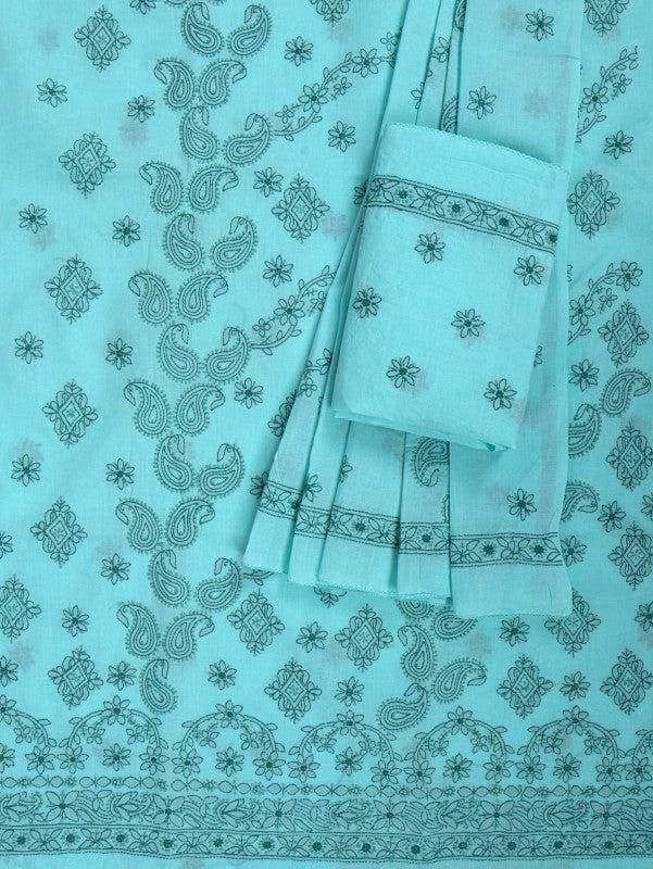 Ada Hand Embroidered Sea Green Cotton Lucknowi Chikankari Unstitched Suit Piece 01A178585
