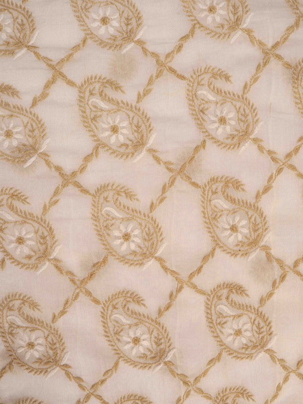 Ada Hand Embroidered Cream Chanderi Lucknowi Chikankari Saree With Blouse A606182
