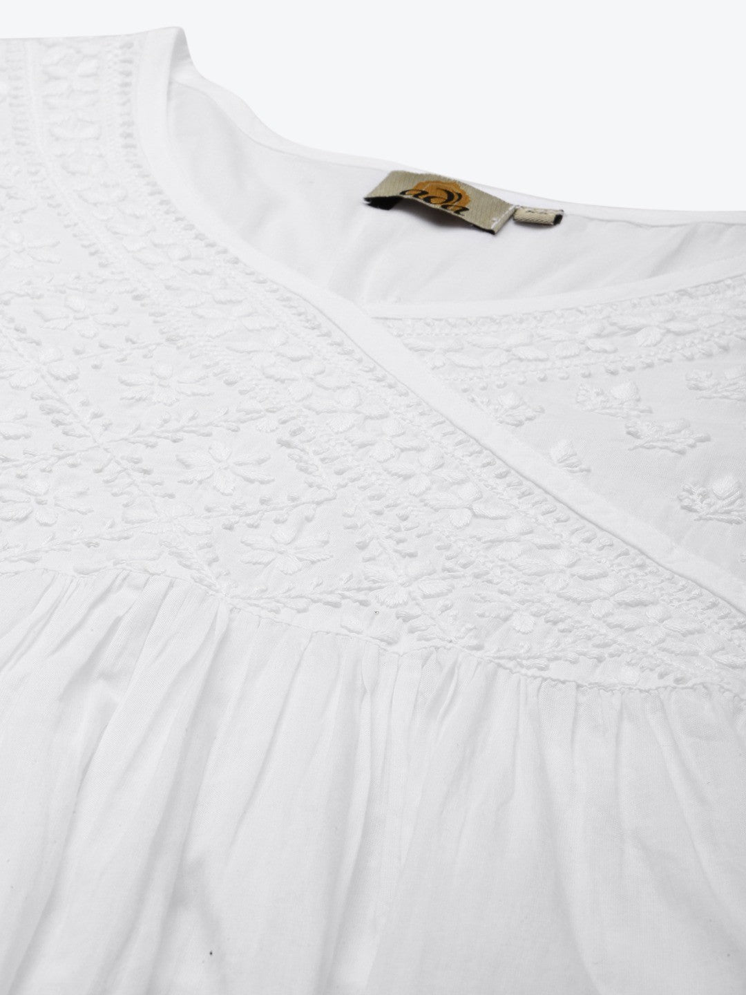 Ada Hand Embroidered White Cotton Lucknow Chikankari Angarkha Top A911159