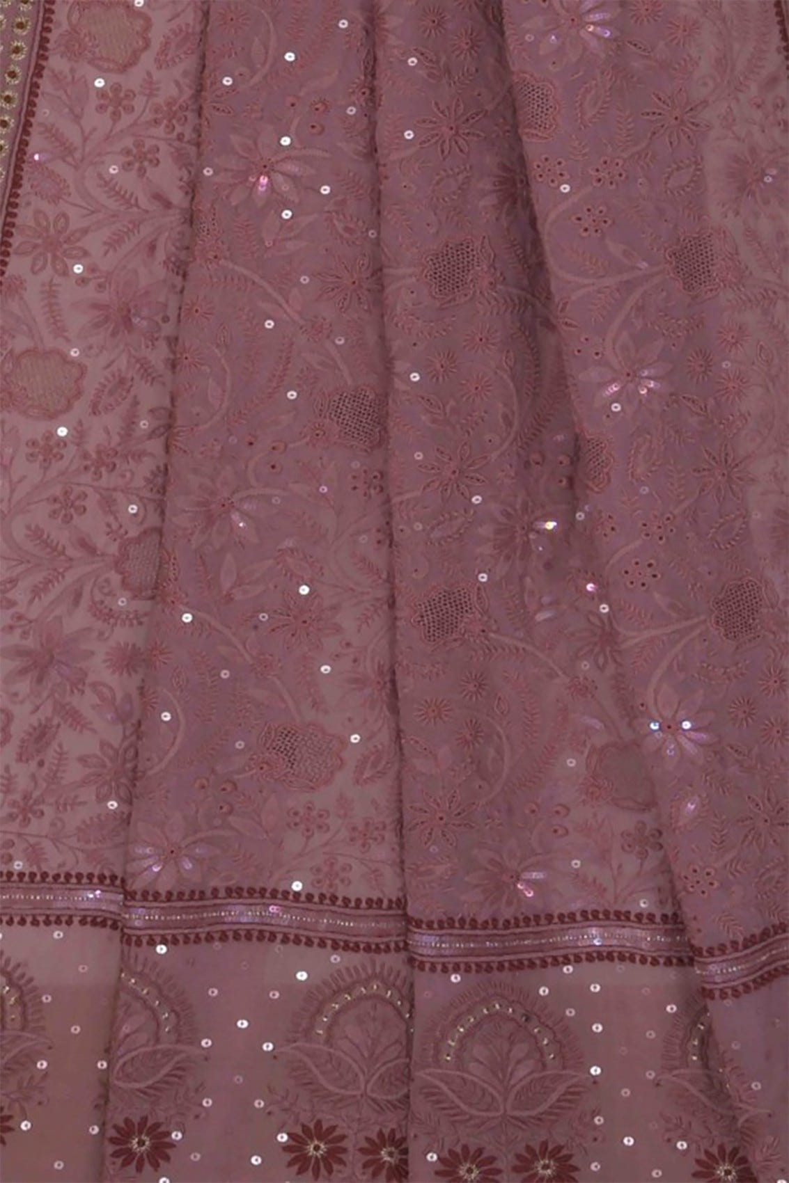 Ada Hand Embroidered Mauve Pure Georgette Lucknowi Chikankari Dupatta With Muqaish Work 01A30634