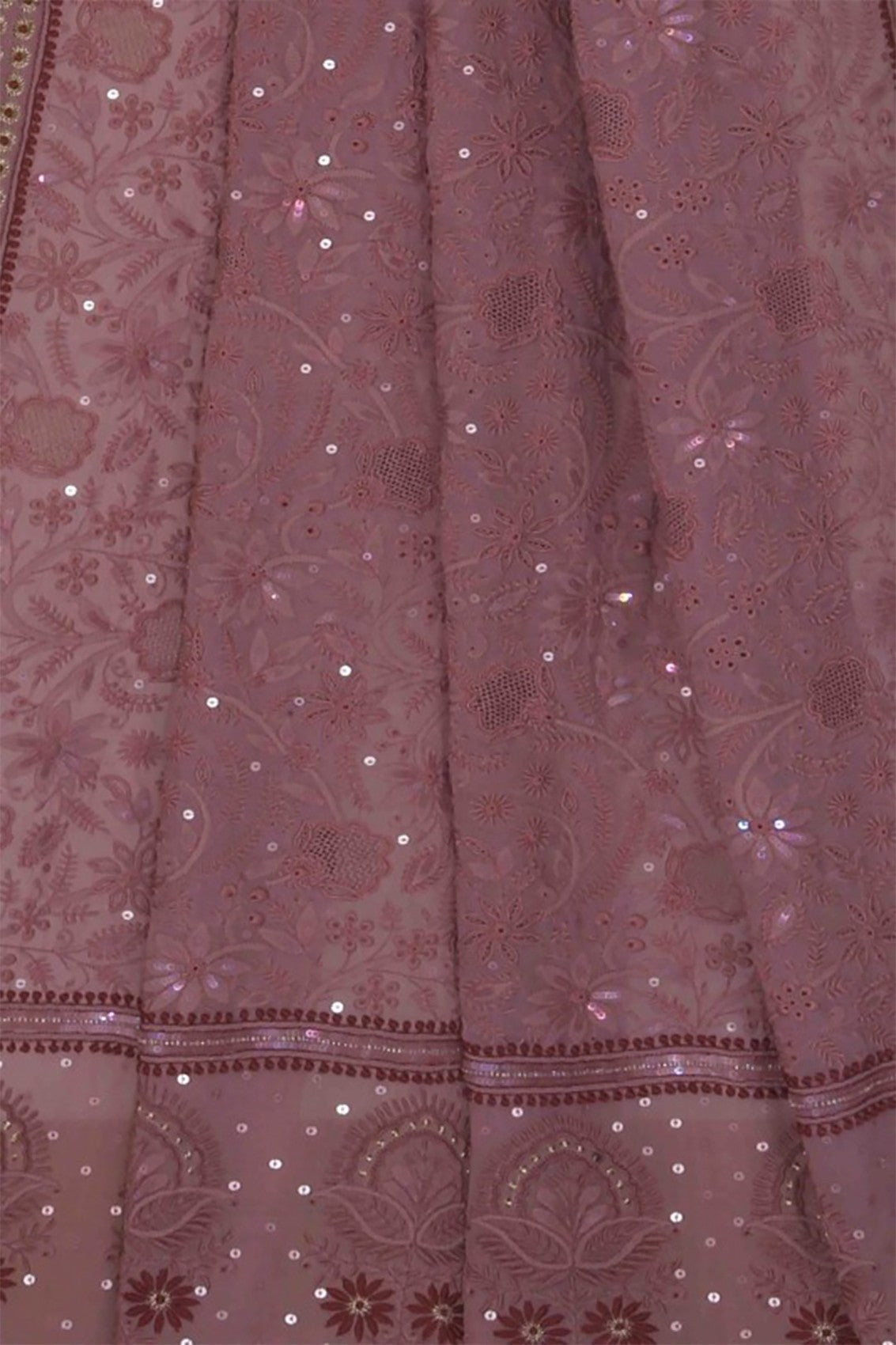 Ada Hand Embroidered Mauve Pure Georgette Lucknowi Chikankari Dupatta With Muqaish Work 01A30634