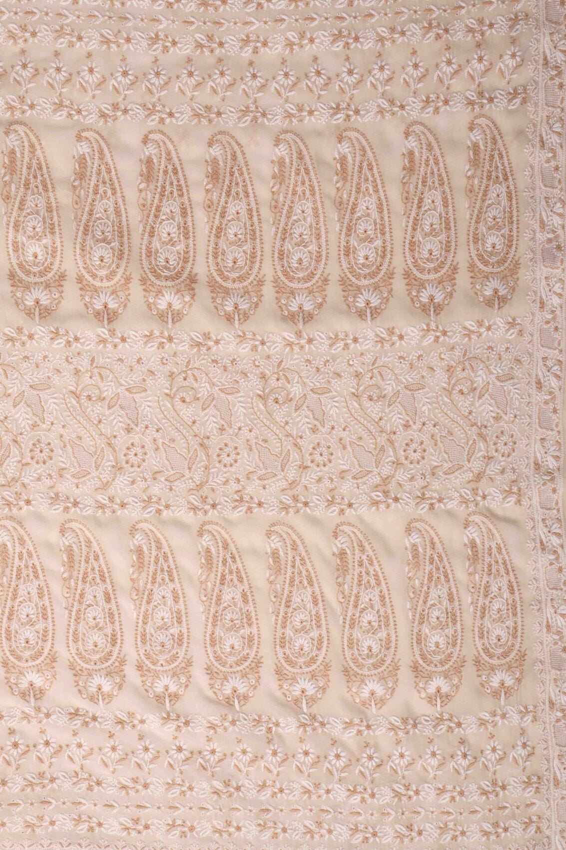 Ada Hand Embroidered Cream Pure Georgette Lucknowi Chikankari Saree with Blouse A275184