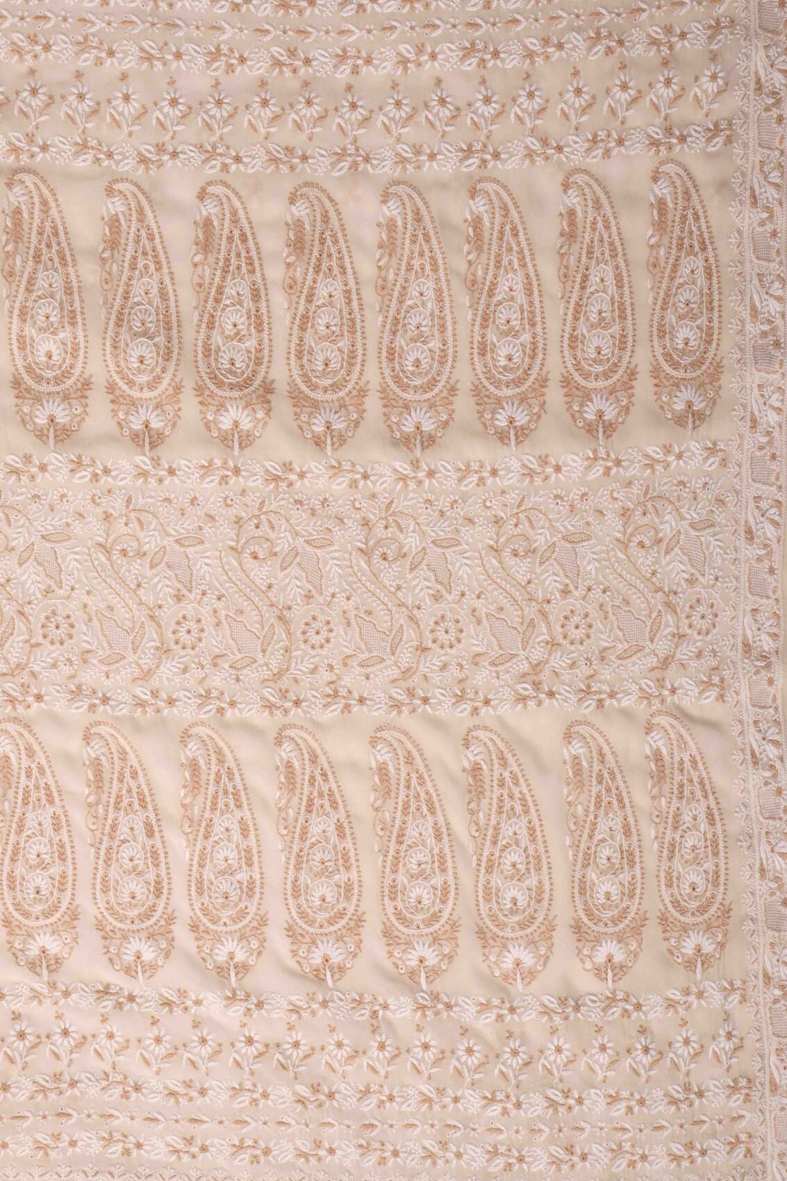 Ada Hand Embroidered Cream Pure Georgette Lucknowi Chikankari Saree with Blouse A275184