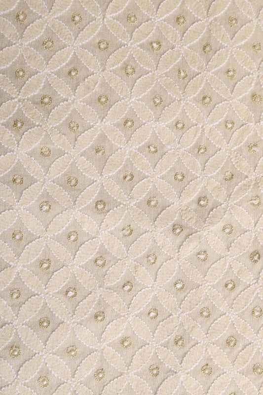 Ada Hand Embroidered Natural Fawn Tussar Silk Lucknowi Chikankari Table Cover With Pearl Work A504716