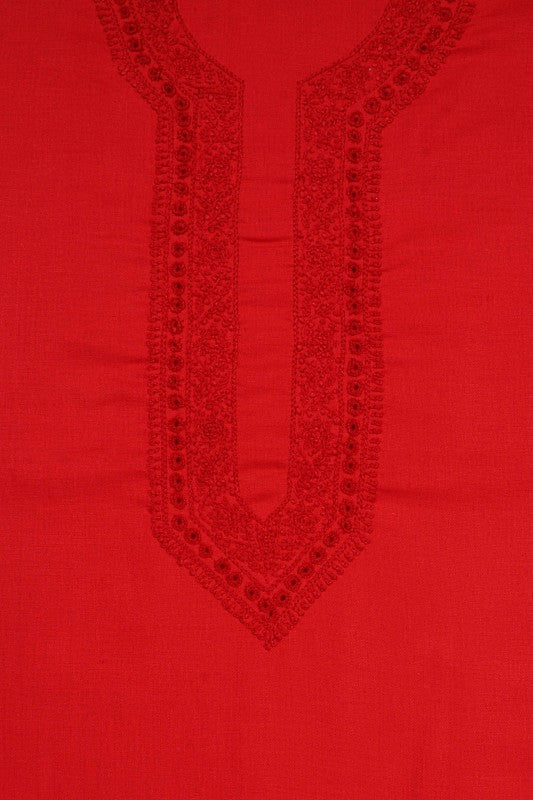 Ada Hand Embroidered Red Cotton Lucknowi Chikankari Unstitched Men's Kurta Piece 01A119596