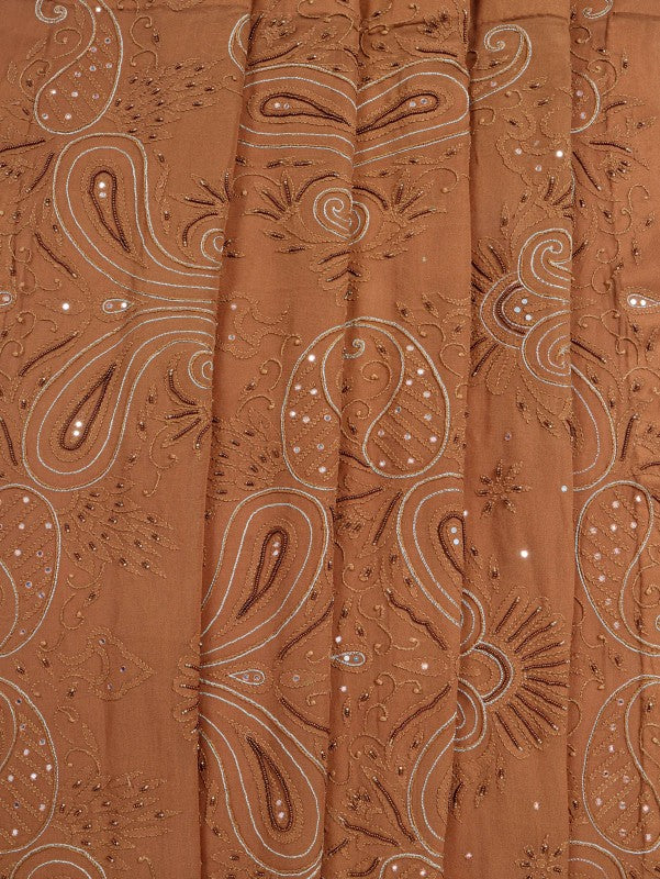 Ada Hand Embroidered Peanut Brown Georgette Lucknowi Chikan Saree/Blouse With Pearl Work A522862