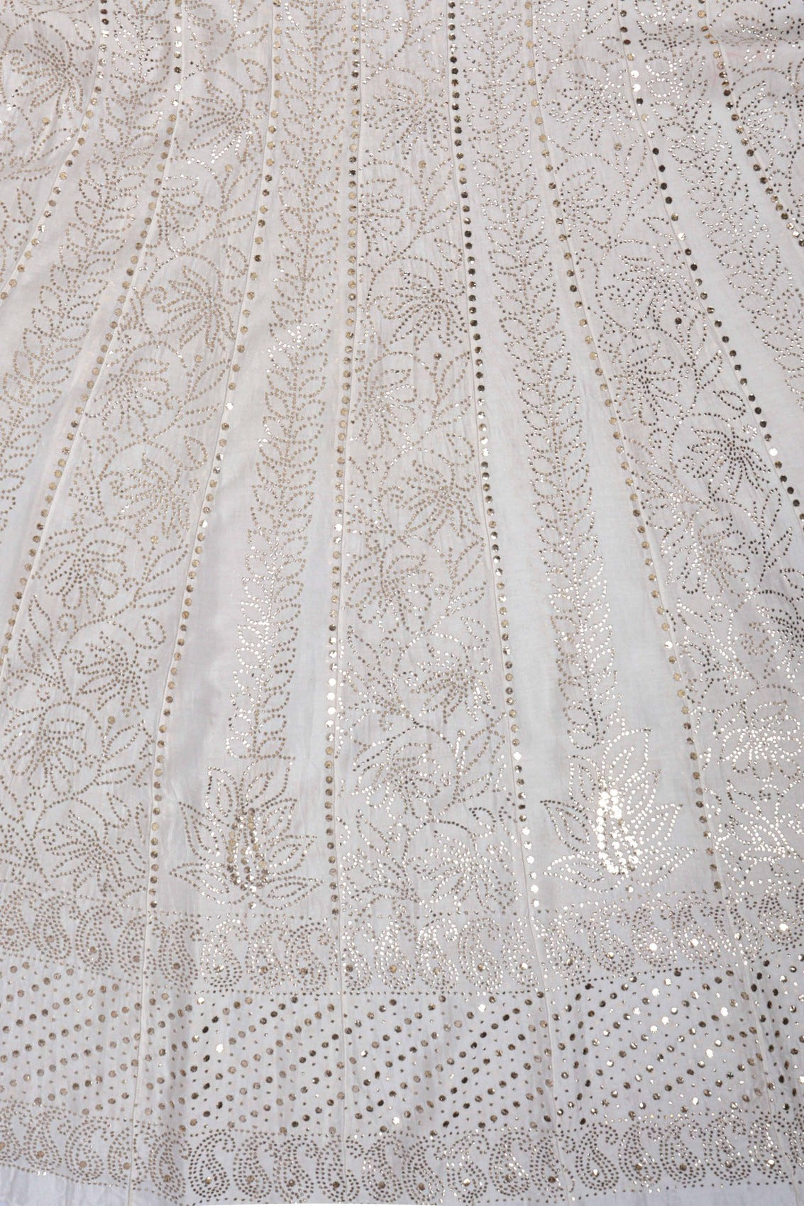 Ada Hand Embroidered Cream Chanderi Lucknowi Chikankari Semi-Stitched Anarkali Kurta Dupatta Set With Muqaish Work 01A162494
