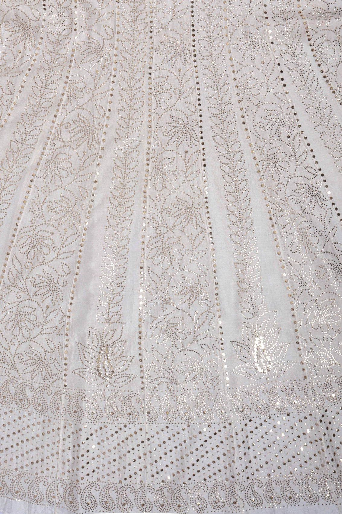 Ada Hand Embroidered Cream Chanderi Lucknowi Chikankari Semi-Stitched Anarkali Kurta Dupatta Set With Muqaish Work 01A162494