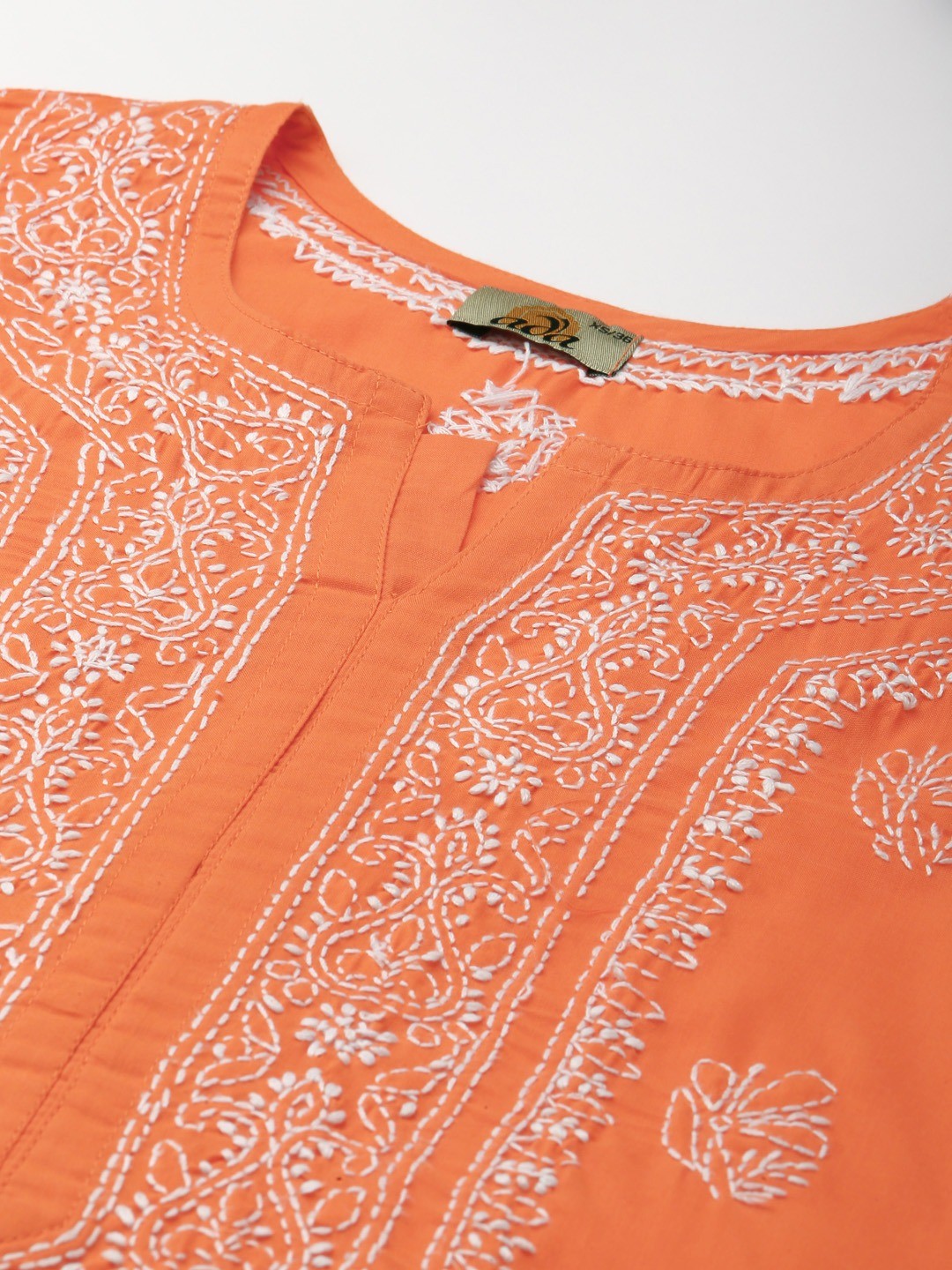 Ada Hand Embroidered Rust Cotton Lucknowi Chikankari Kurti A321392