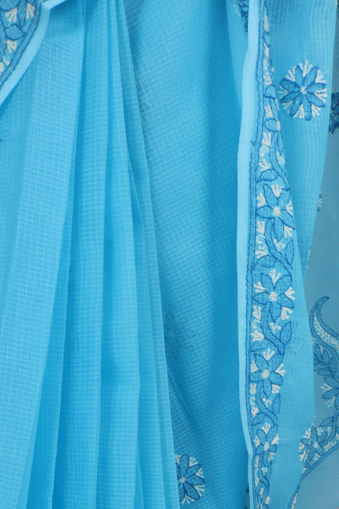 Ada Hand Embroidered Blue Kota Lucknowi Chikankari Saree With Blouse A606775