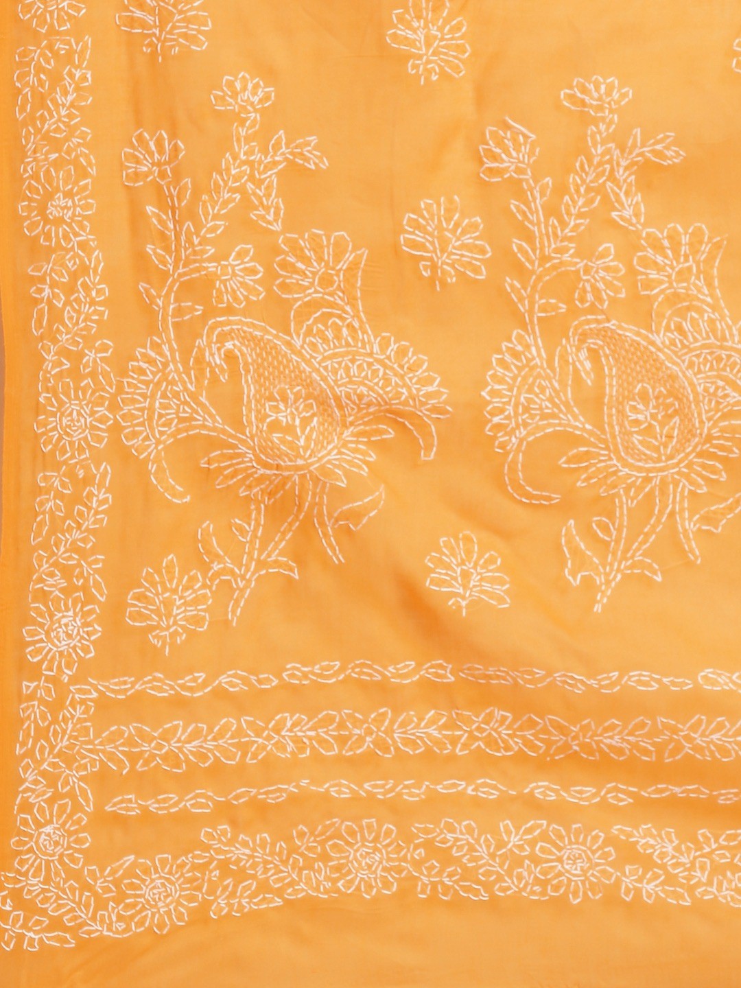Ada Hand Embroidered Mustard Cotton Lucknow Chikan Saree With Blouse A311128