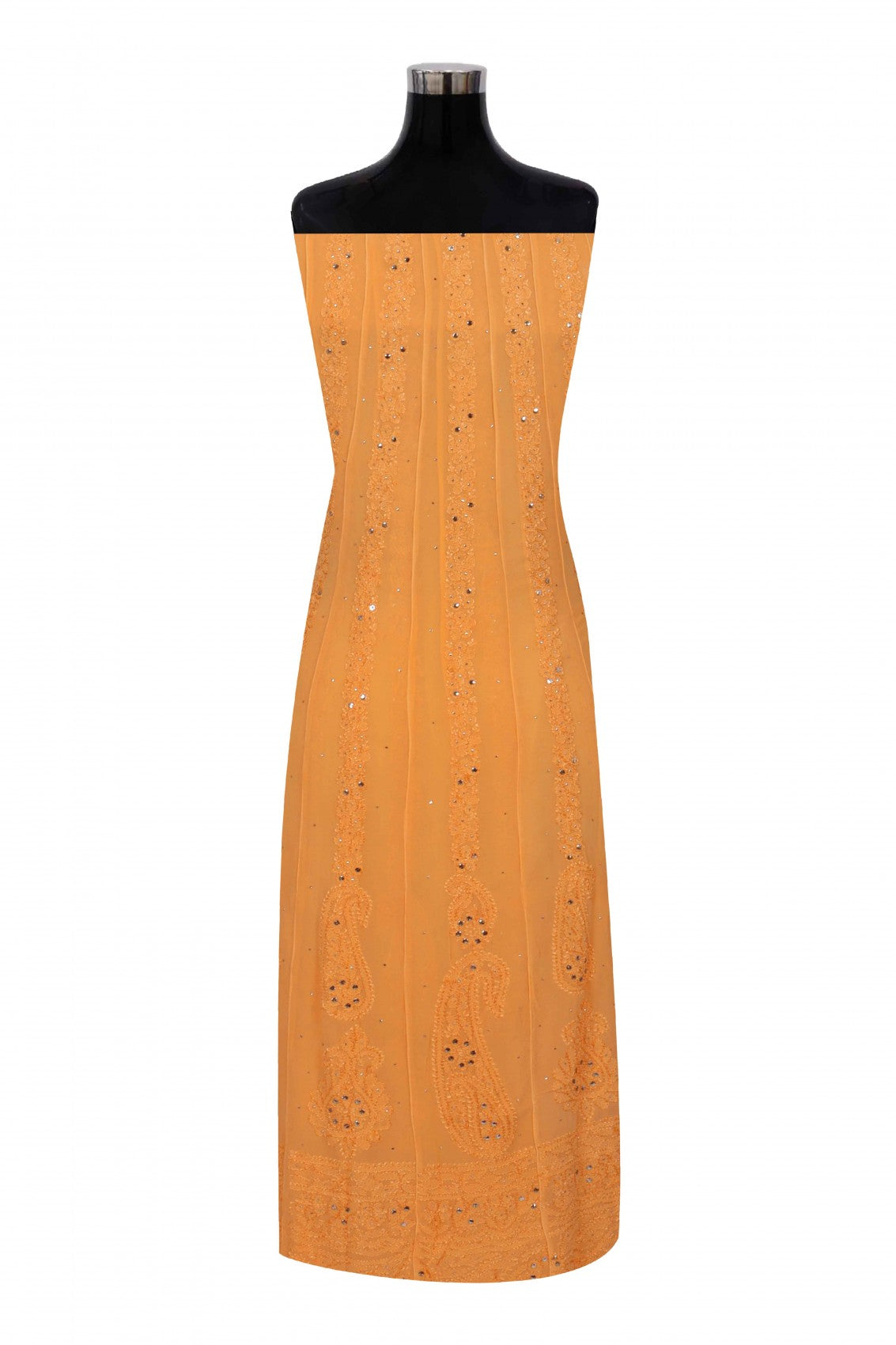 Ada Hand Embroidered Orange Georgette Lucknowi Chikankari Semi-Stitched Anarkali Kurta Dupatta Set With Muqaish Work 01A248219