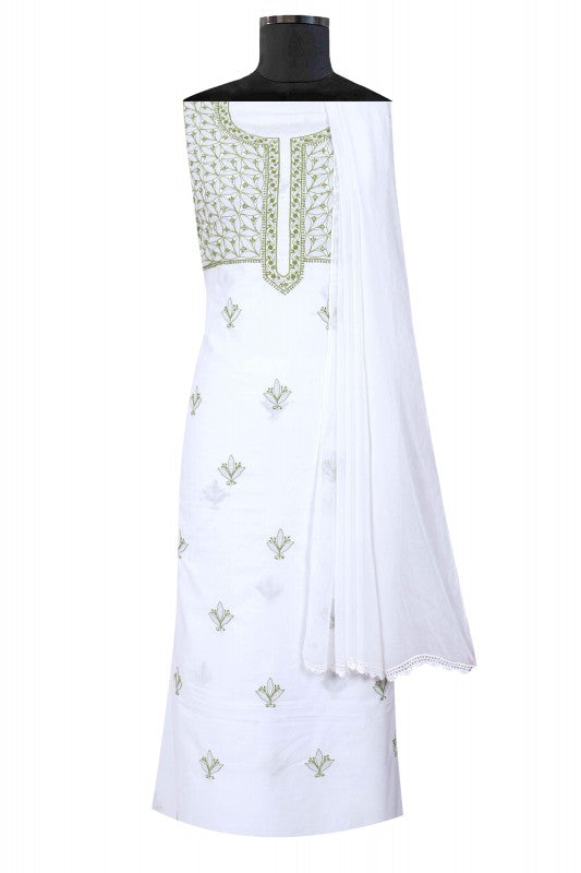 Ada Hand Embroidered White Cotton Lucknowi Chikankari Unstitched Suit Piece A94304