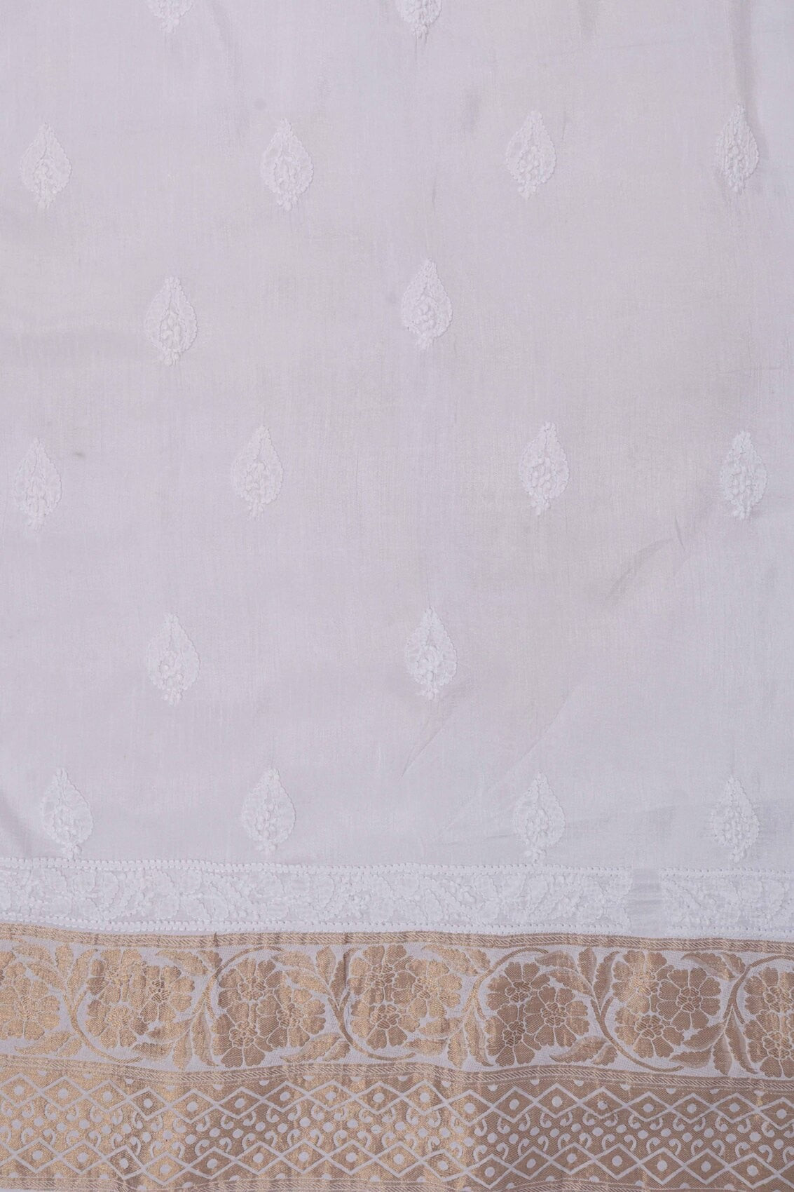 Ada Hand Embroidered White Silk Lucknowi Chikankari Unstitched Kurta Dupatta Set 01A58767