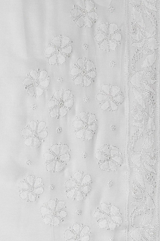 Ada Hand Embroidered White Georgette Lucknowi Chikankari Saree with Blouse A610321