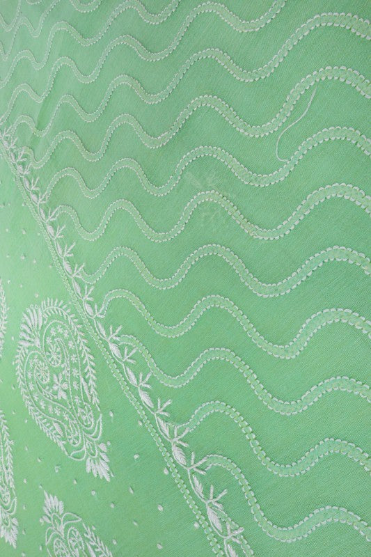 Ada Hand Embroidered Green Chanderi Lucknowi Chikan Unstitched Suit Piece A594933