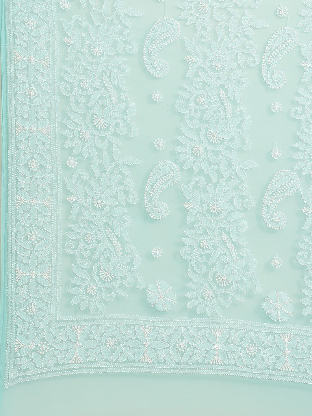 Ada Hand Embroidered Sea Green Georgette Lucknow Chikan Saree With Blouse-A311297
