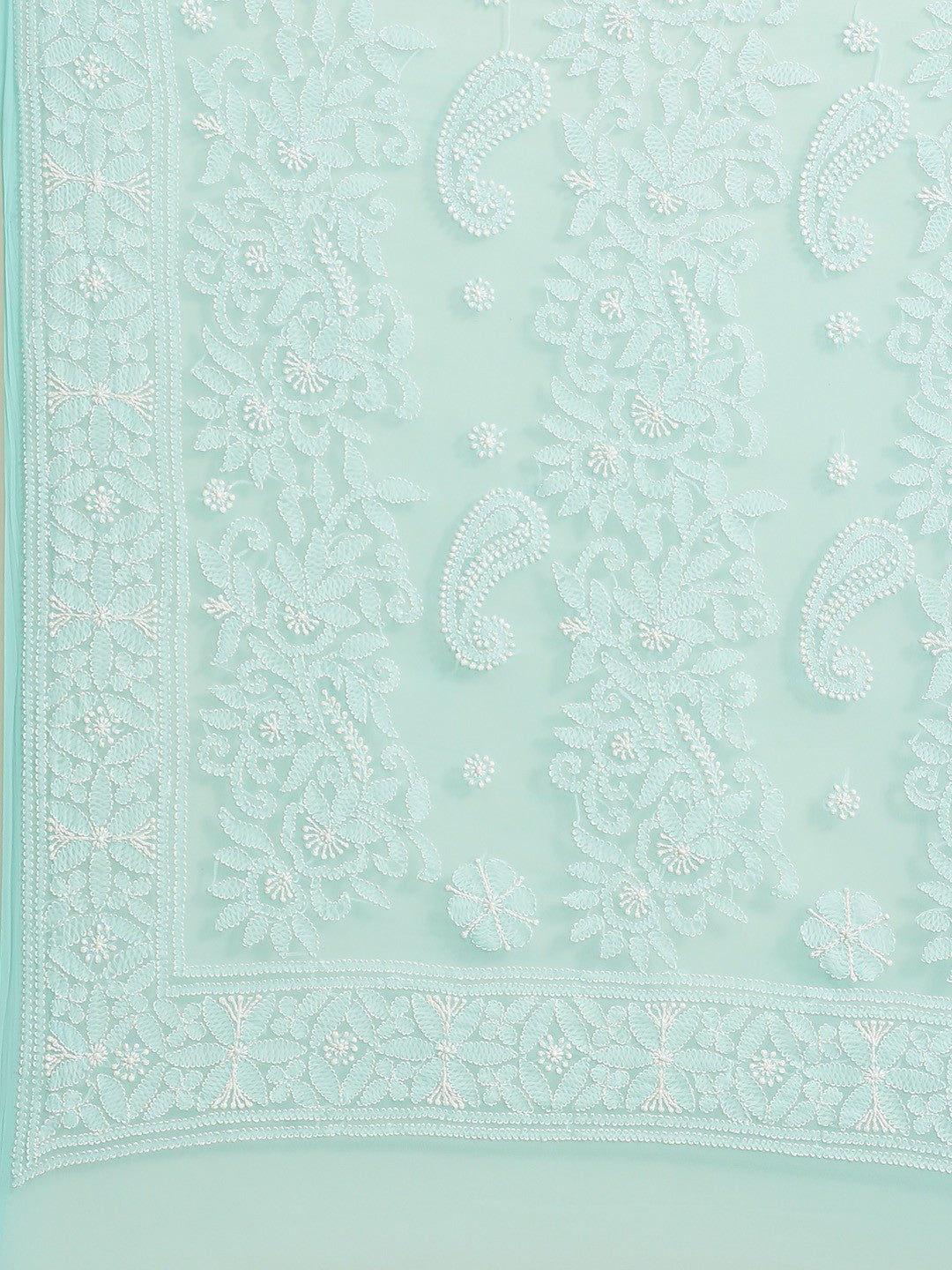Ada Hand Embroidered Sea Green Georgette Lucknow Chikan Saree With Blouse-A311297