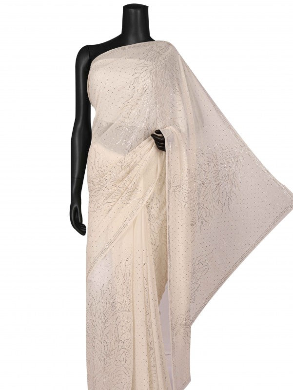 Ada Hand Embroidered White Pure Georgette Lucknowi Chikankari Saree/Blouse with Muqaish Work A604516