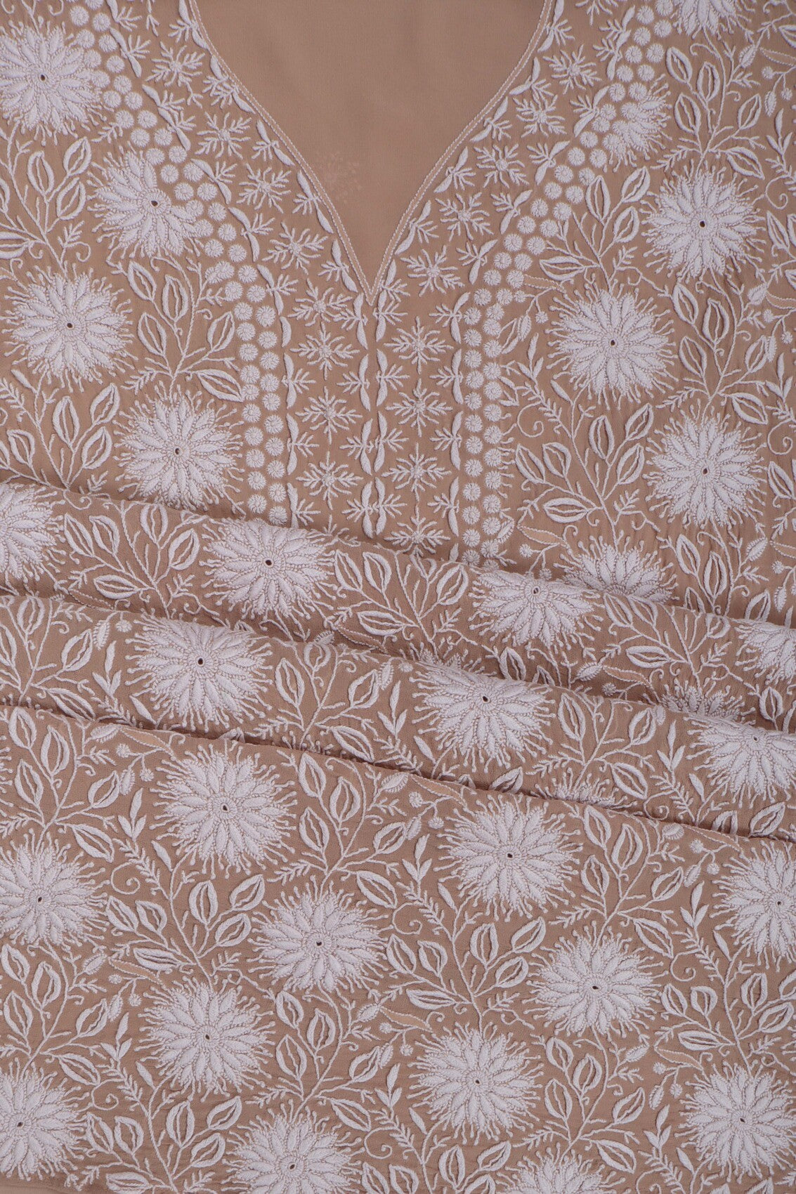 Ada Hand Embroidered Fawn Pure Georgette Lucknowi Chikankari Unstitched Kurta Dupatta Set A198254