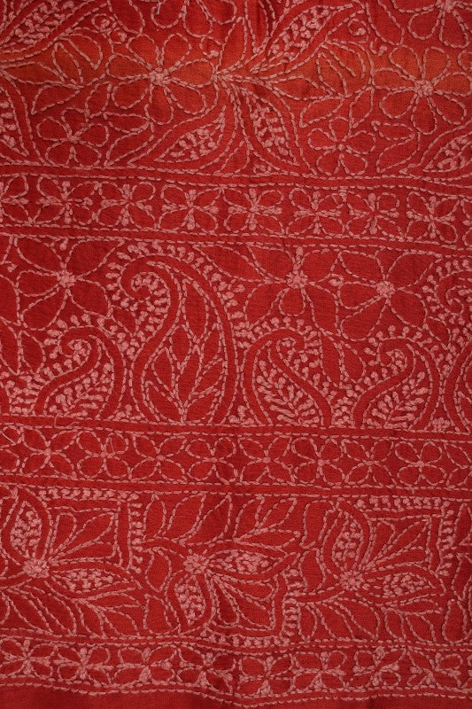 Ada Hand Embroidered Rust Chanderi Lucknowi Chikankari Unstitched Kurta Piece A333877