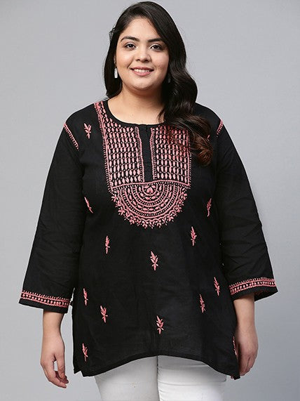 Ada Hand Embroidered Black Cotton Lucknowi Chikankari Straight Kurti A911112