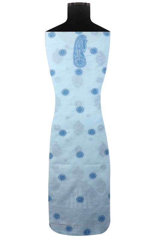 Ada Hand Embroidered Blue Cotton Lucknowi Chikan Unstitched Suit Piece A176919