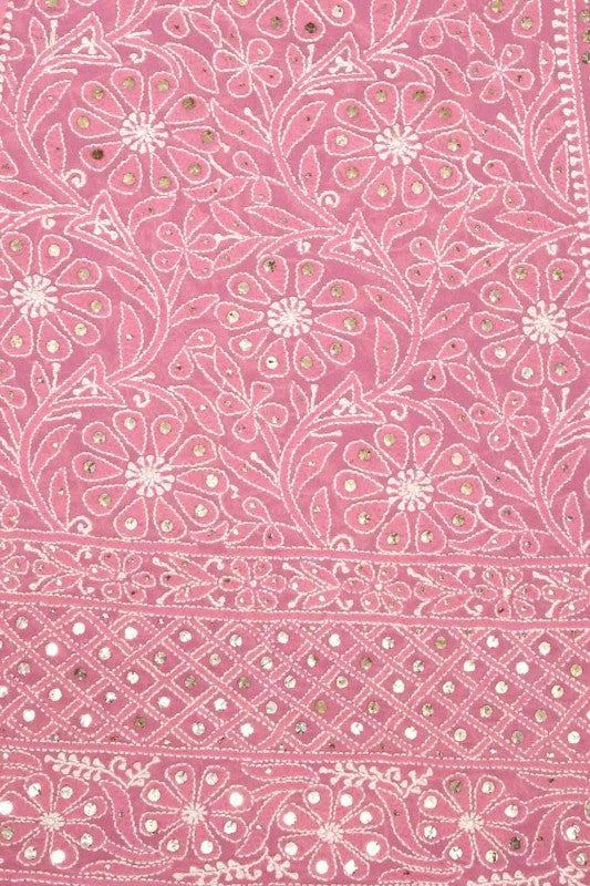Ada Hand Embroidered Dusty Pink Pure Georgette Lucknowi Chikankari Lehenga Set With Muqaish Work A620113