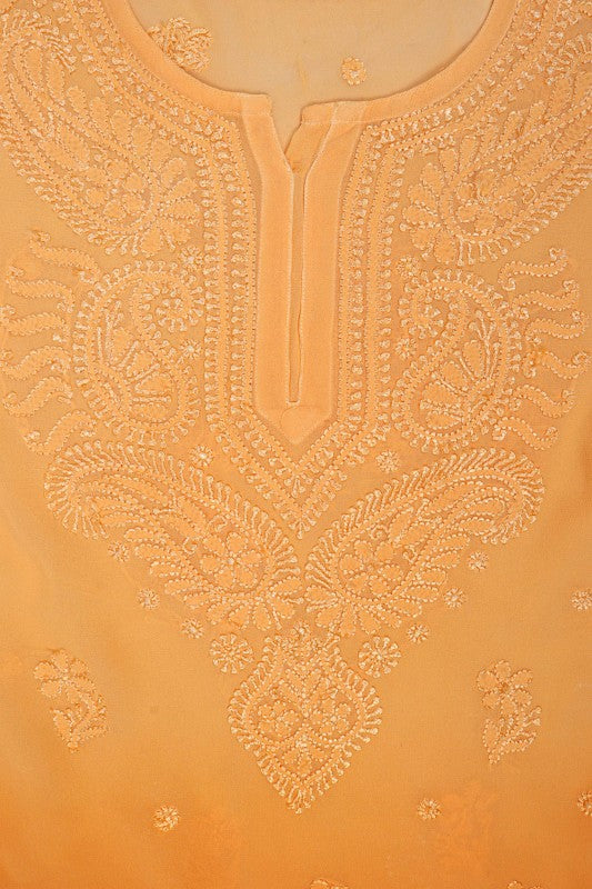 Ada Hand Embroidered Yellow Georgette Lucknowi Chikankari Kurta Dupatta With Plazo Set 01A119003